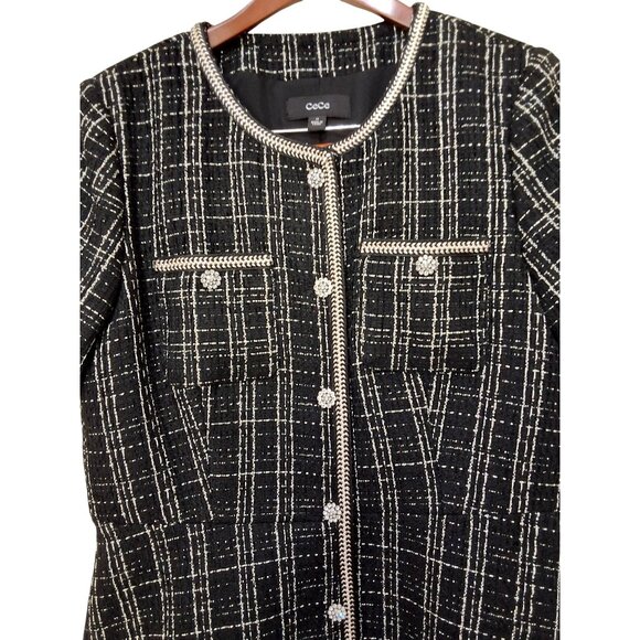 CeCe Metallic Plaid Short Sleeve Tweed Mini Dress Embellished Rhinestone Button- - Picture 4 of 7